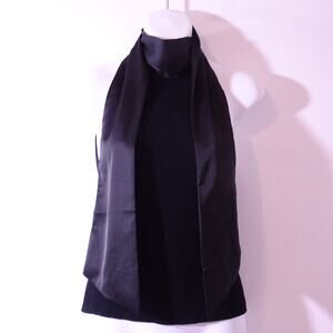 Central Park West Black Ribbed V Neck Sash Neck Sleeveless Top Sz S NWT 198